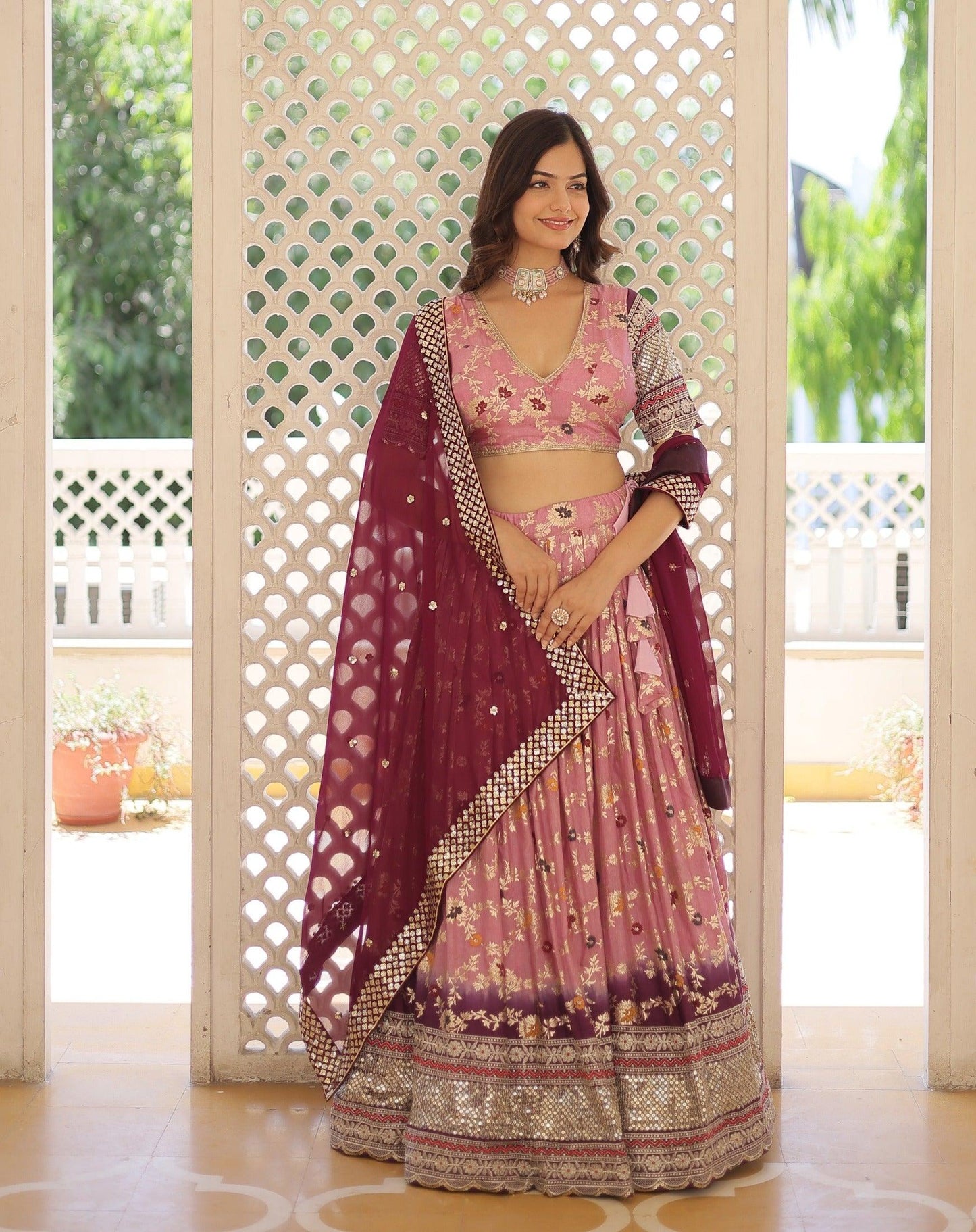 Gorgeous Viscous Jacquard Sequins Embroidered Lehenga Choli Set