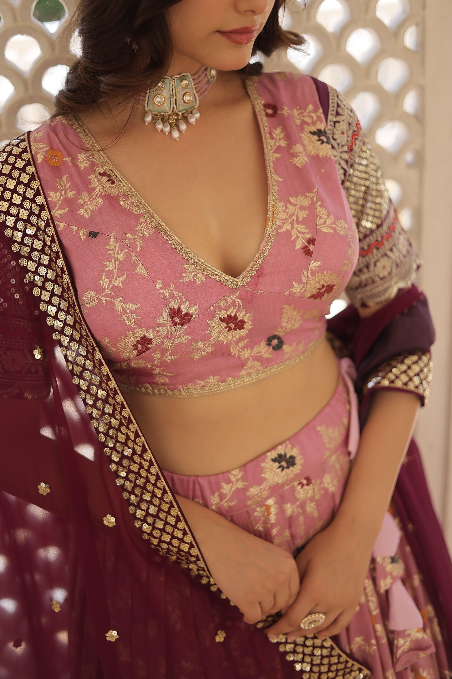 Gorgeous Viscous Jacquard Sequins Embroidered Lehenga Choli Set