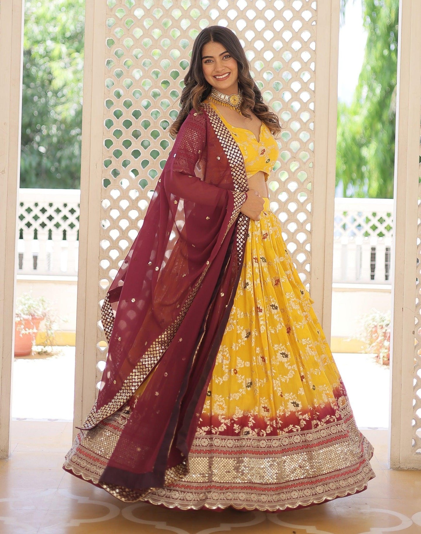 Gorgeous Viscous Jacquard Sequins Embroidered Lehenga Choli Set