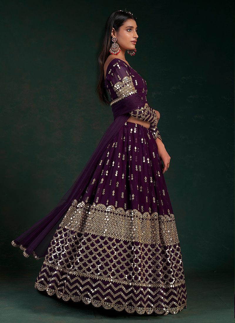 Gota Work Wine Embroidered Lehenga