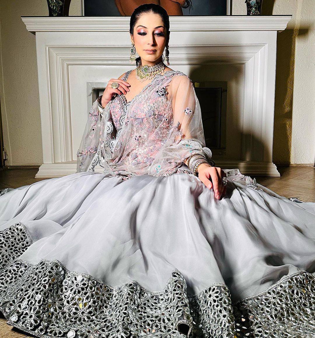 Gray Elegant Faux Georgette Sharara Set
