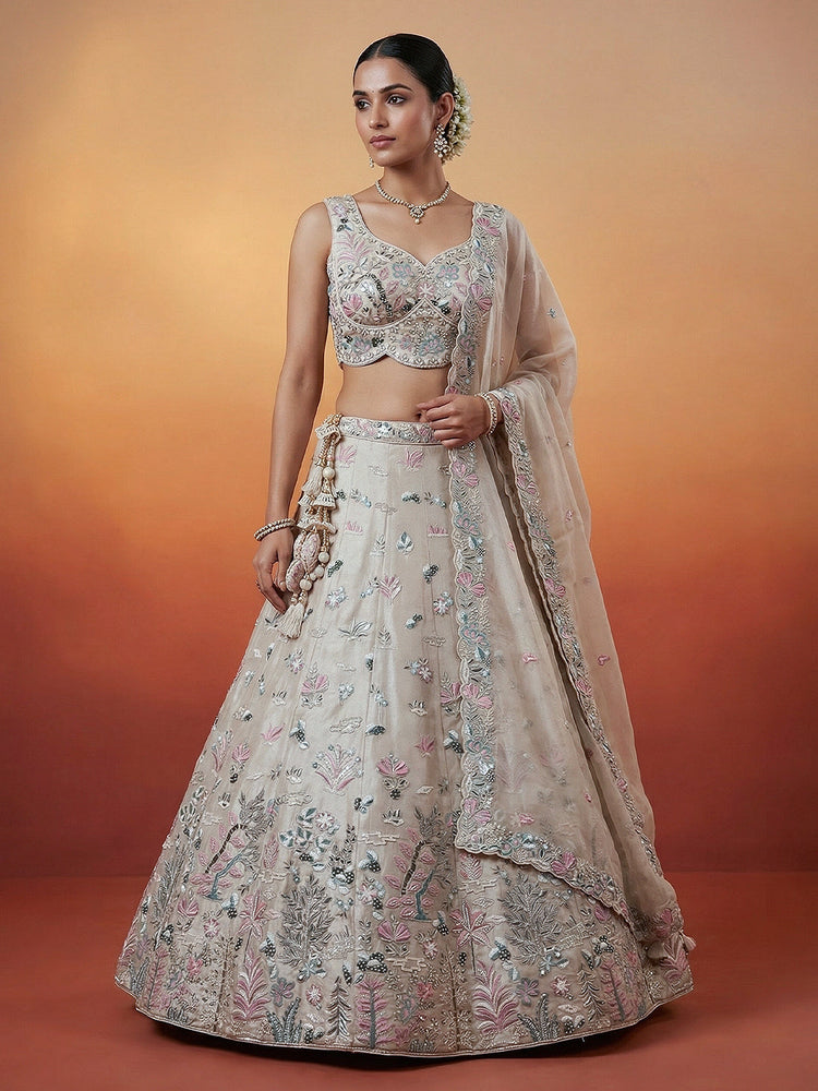 Organza Swarovski stones Embroidered Lehenga Choli with Dupatta