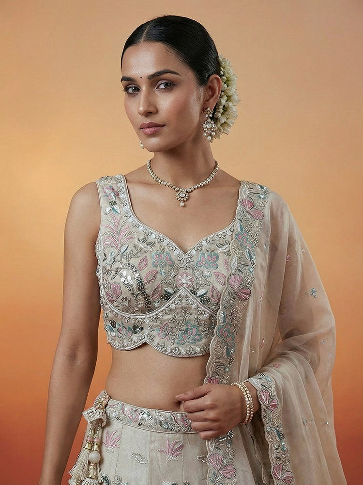 Organza Swarovski stones Embroidered Lehenga Choli with Dupatta
