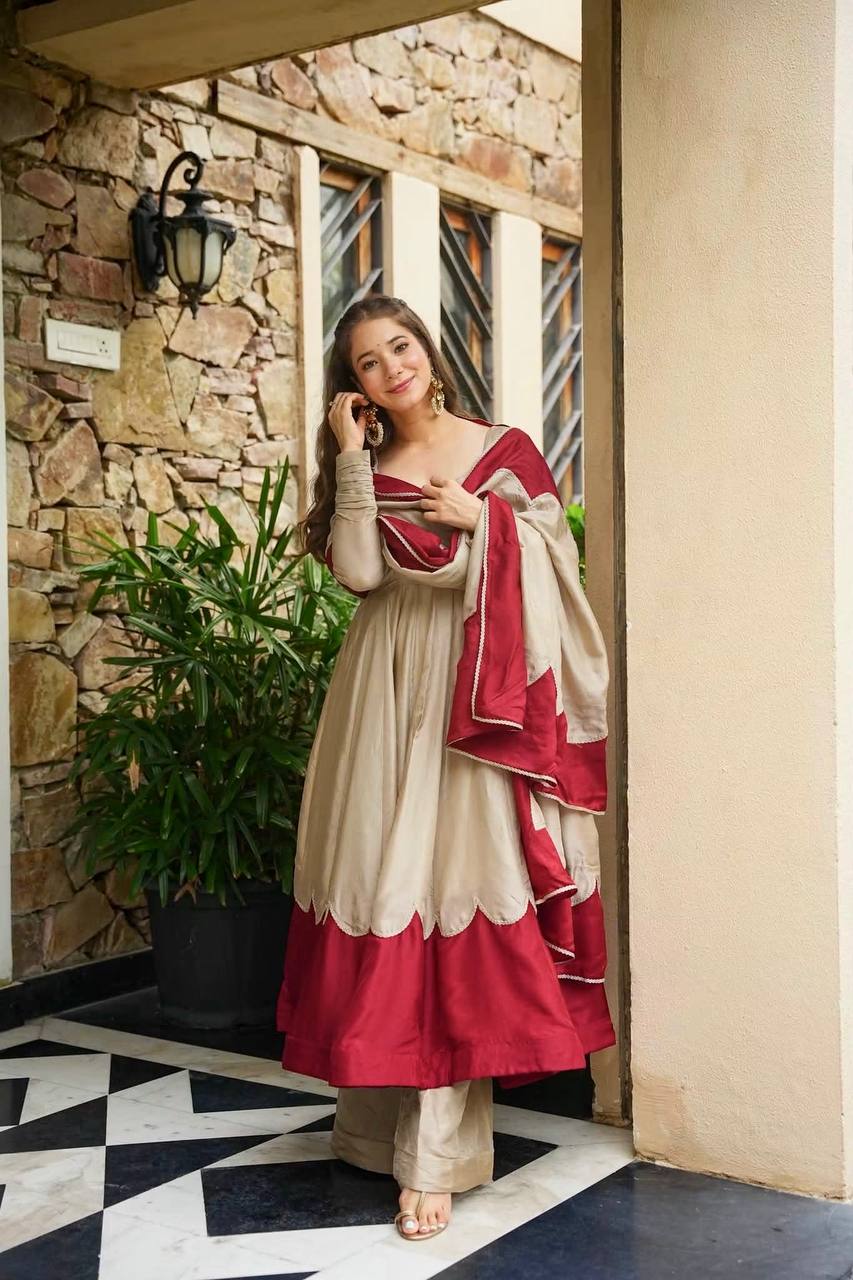 Gray Roman Silk Gown Palazzo Set