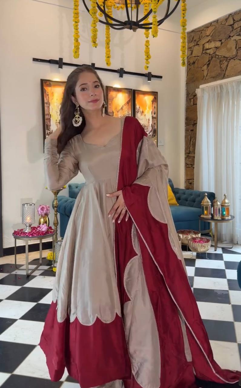 Gray Roman Silk Gown Palazzo Set