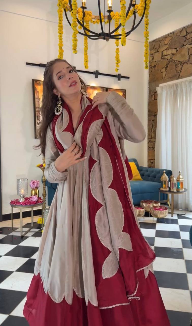Gray Roman Silk Gown Palazzo Set