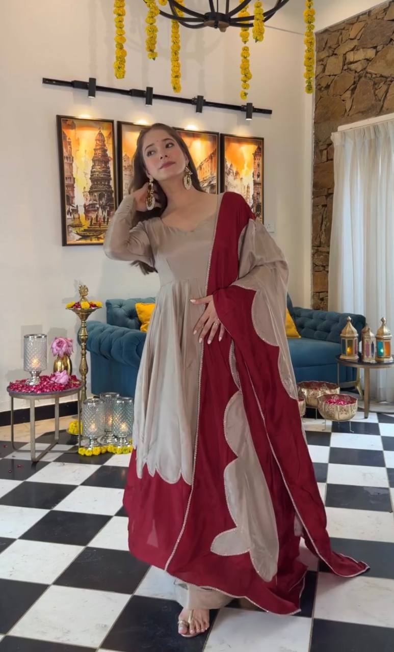 Gray Roman Silk Gown Palazzo Set