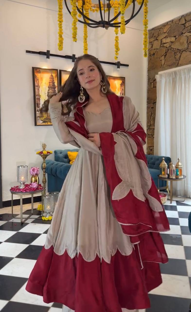 Gray Roman Silk Gown Palazzo Set