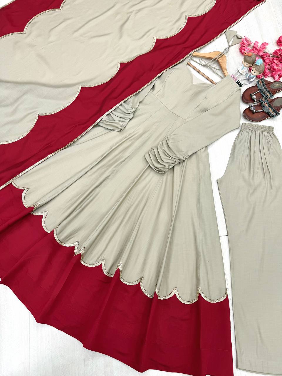 Gray Roman Silk Gown Palazzo Set