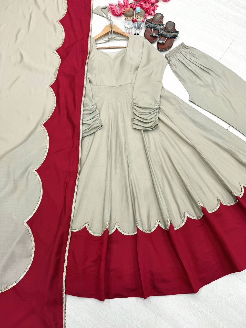 Gray Roman Silk Gown Palazzo Set