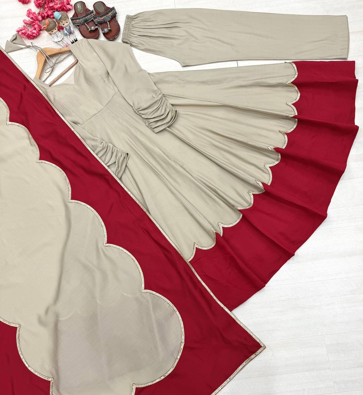 Gray Roman Silk Gown Palazzo Set