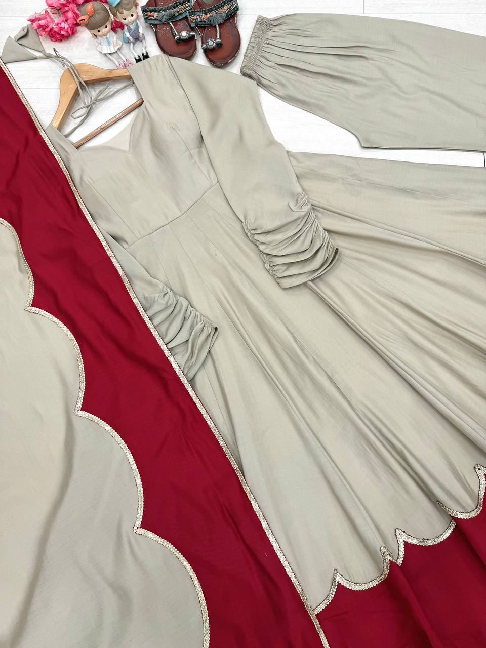 Gray Roman Silk Gown Palazzo Set