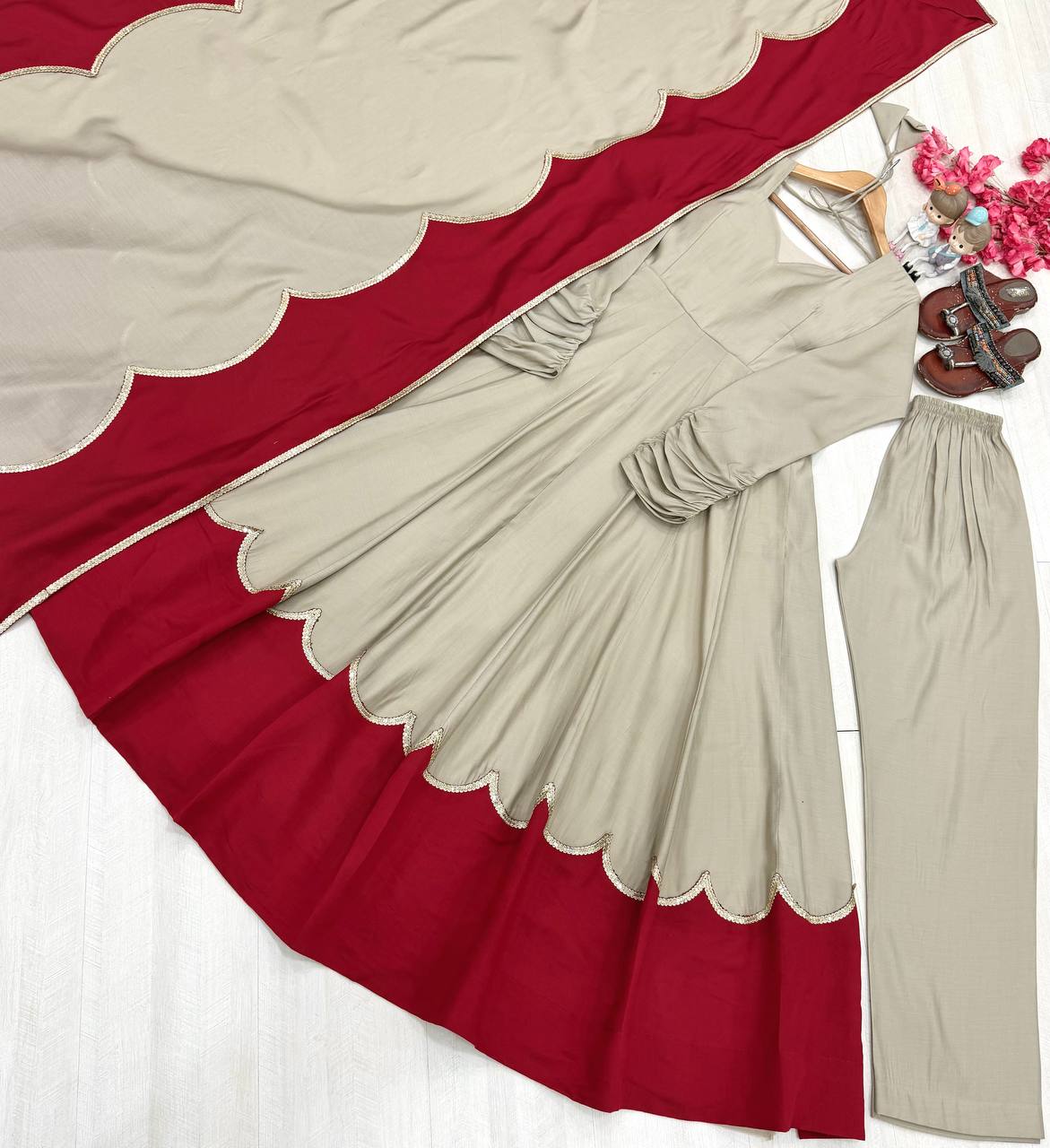 Gray Roman Silk Gown Palazzo Set