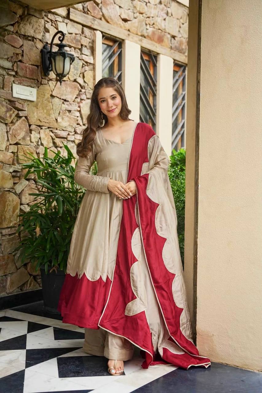 Gray Roman Silk Gown Palazzo Set