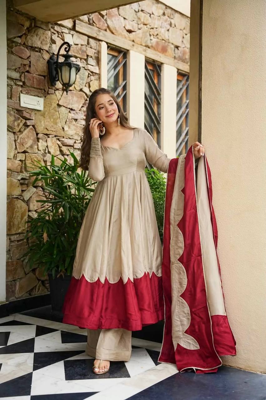 Gray Roman Silk Gown Palazzo Set