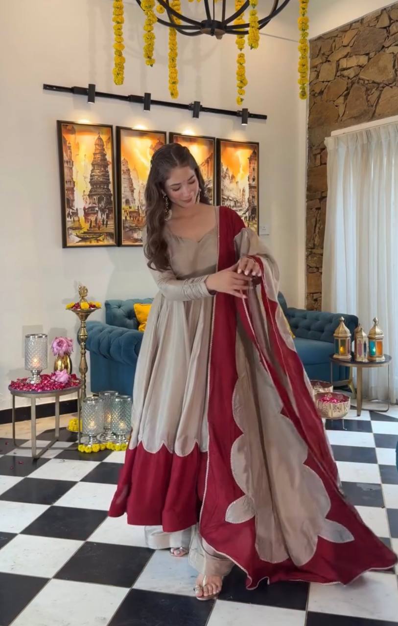 Gray Roman Silk Gown Palazzo Set