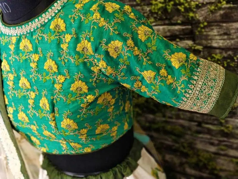 Green art silk floral print lehenga