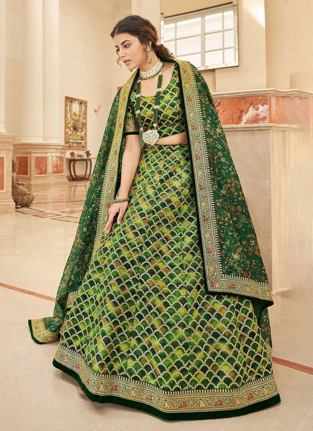Green art silk reception wear lehenga choli