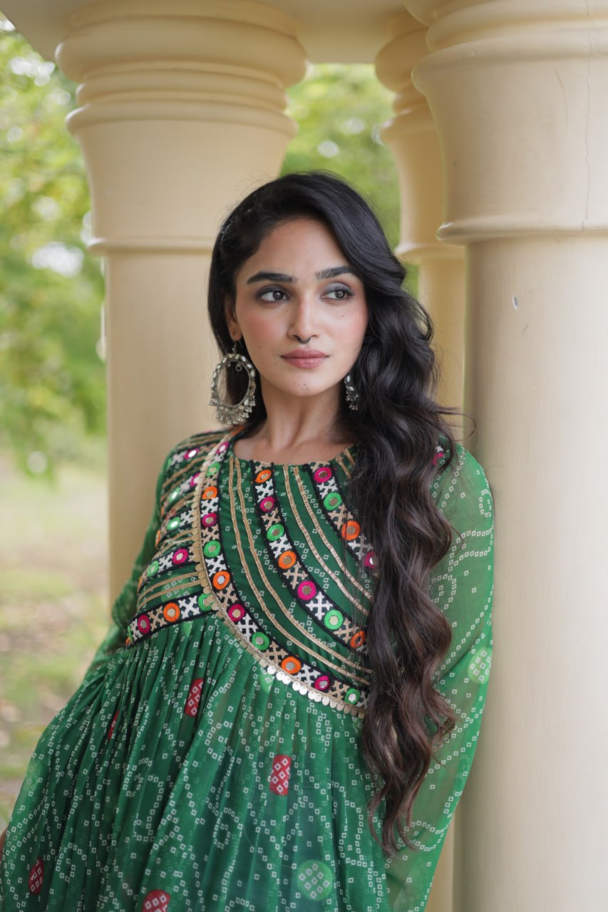 Green Bandhani Kurti with Patchwork