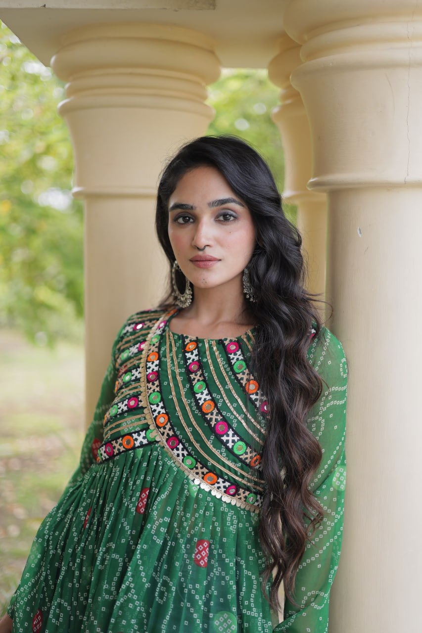 Green Bandhani Kurti with Patchwork