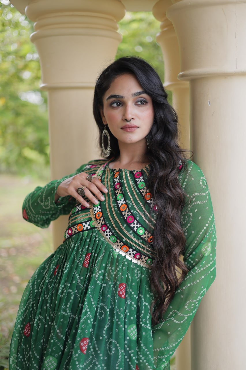 Green Bandhani Kurti with Patchwork