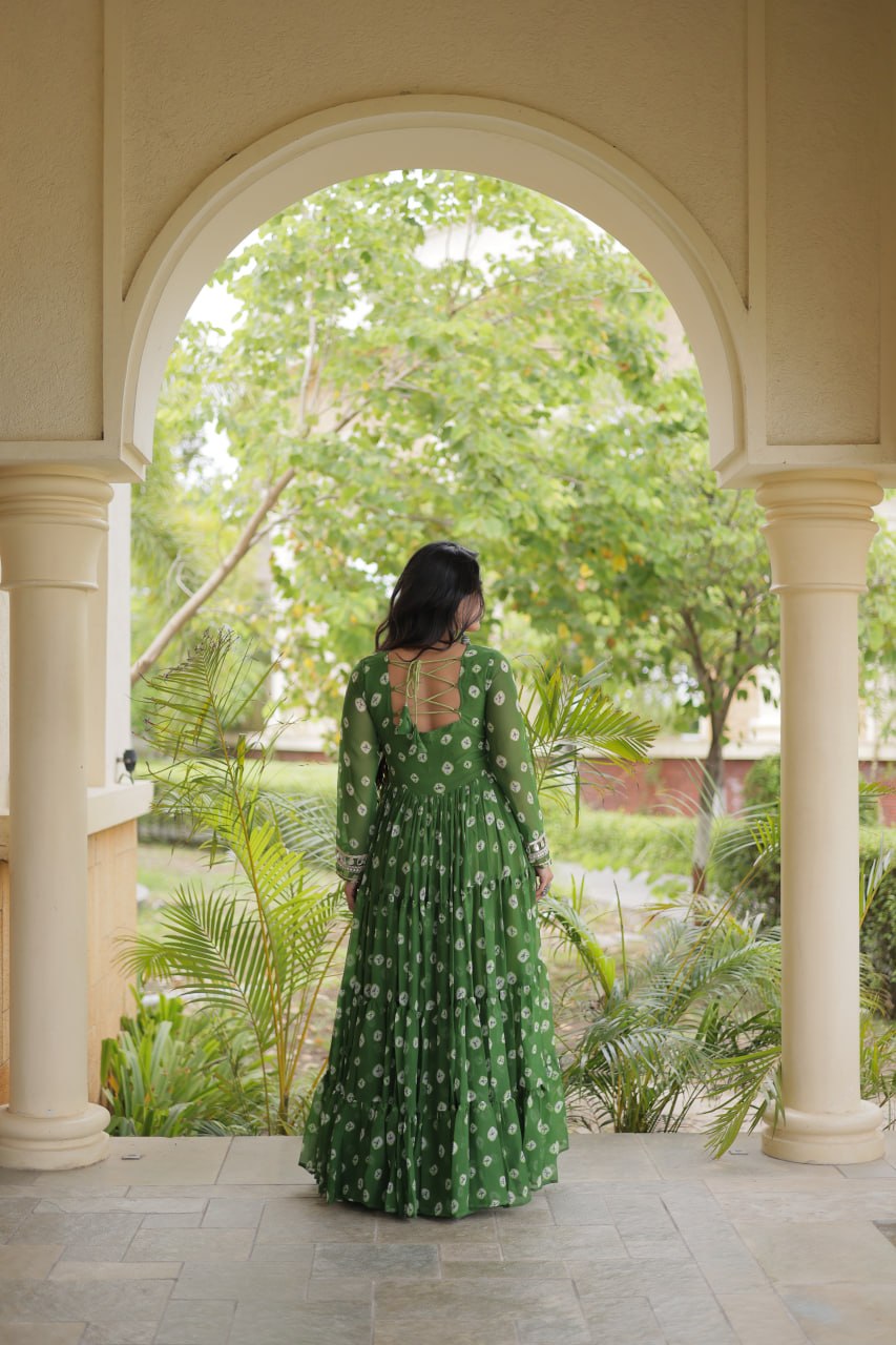 Green Bandhani Print Gown