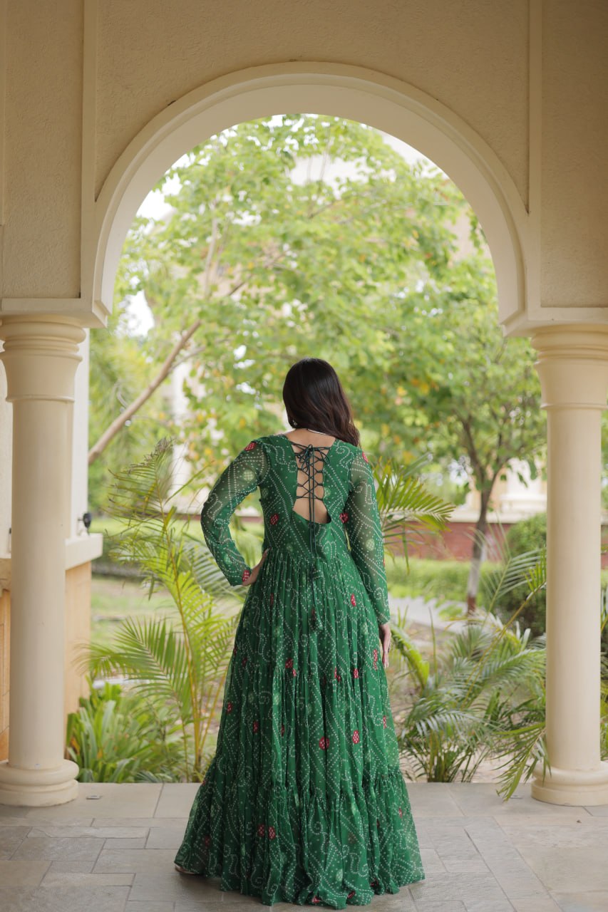 Green Bandhani Print Gown