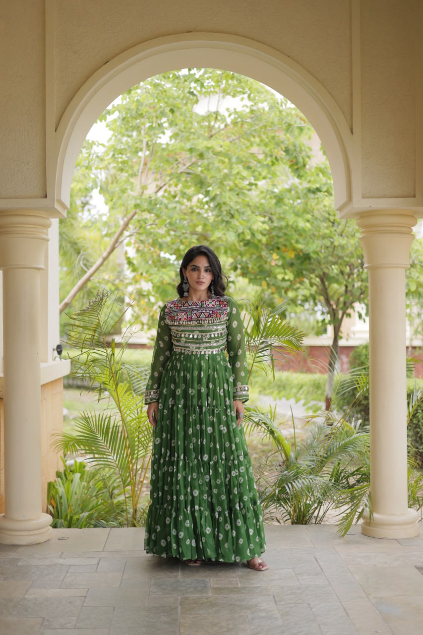 Green Bandhani Print Gown