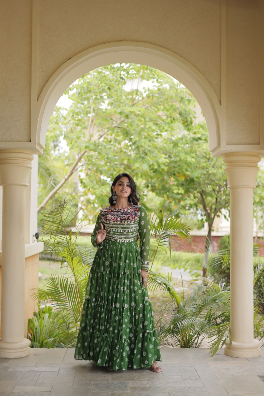 Green Bandhani Print Gown
