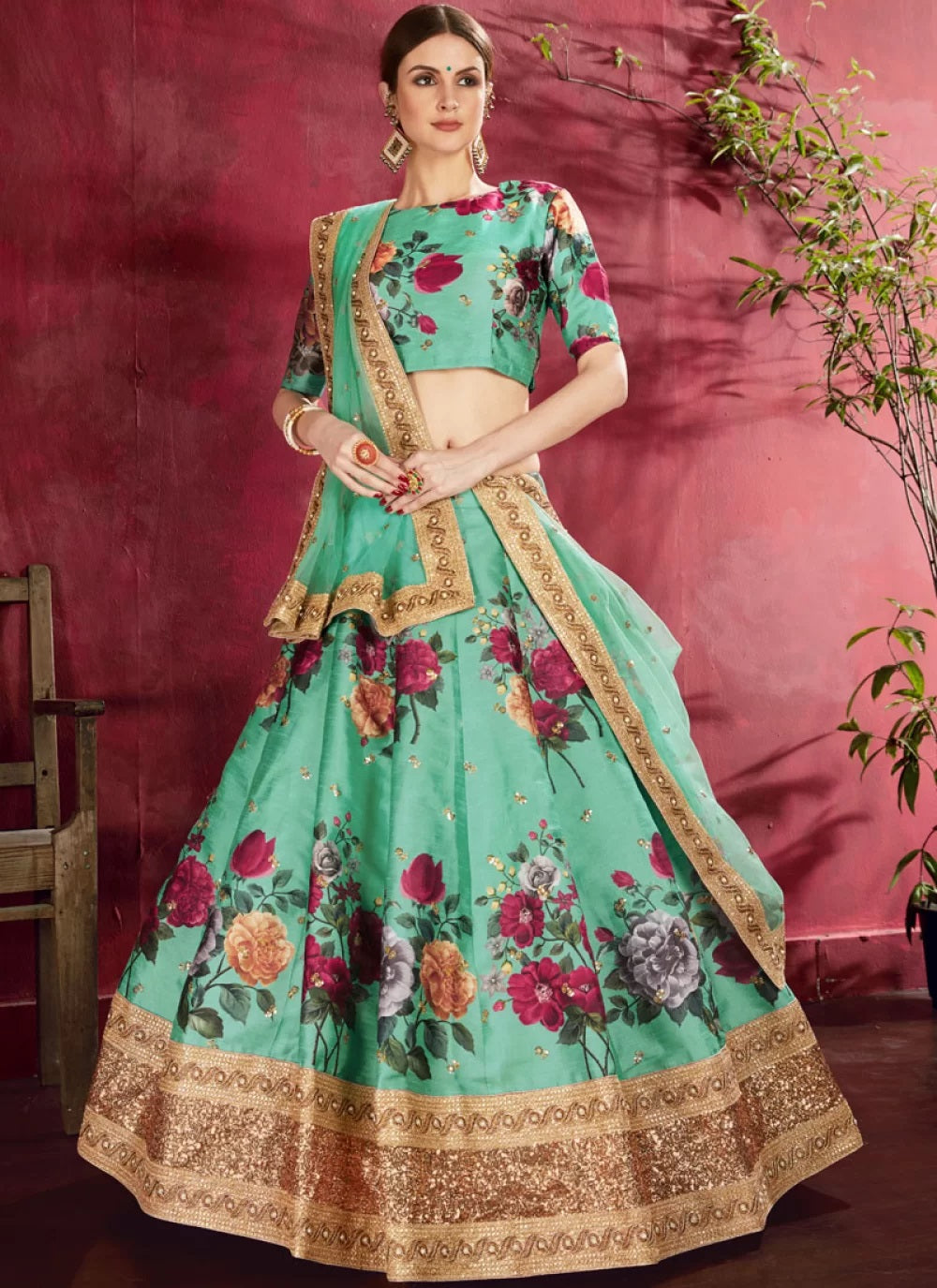 Green bangalori silk designer lehenga for bridal