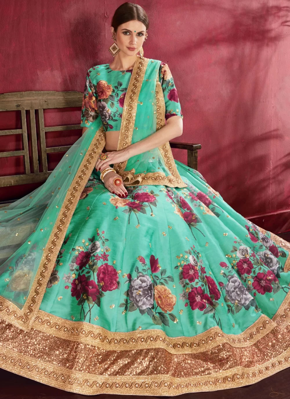 Green bangalori silk designer lehenga for bridal