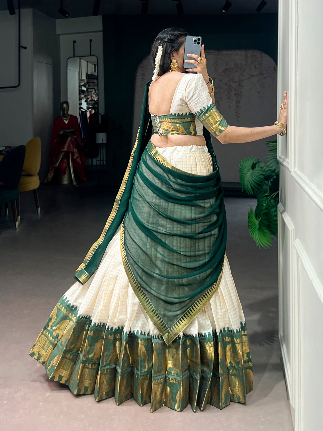 South indian chex with zari weaving lehenga