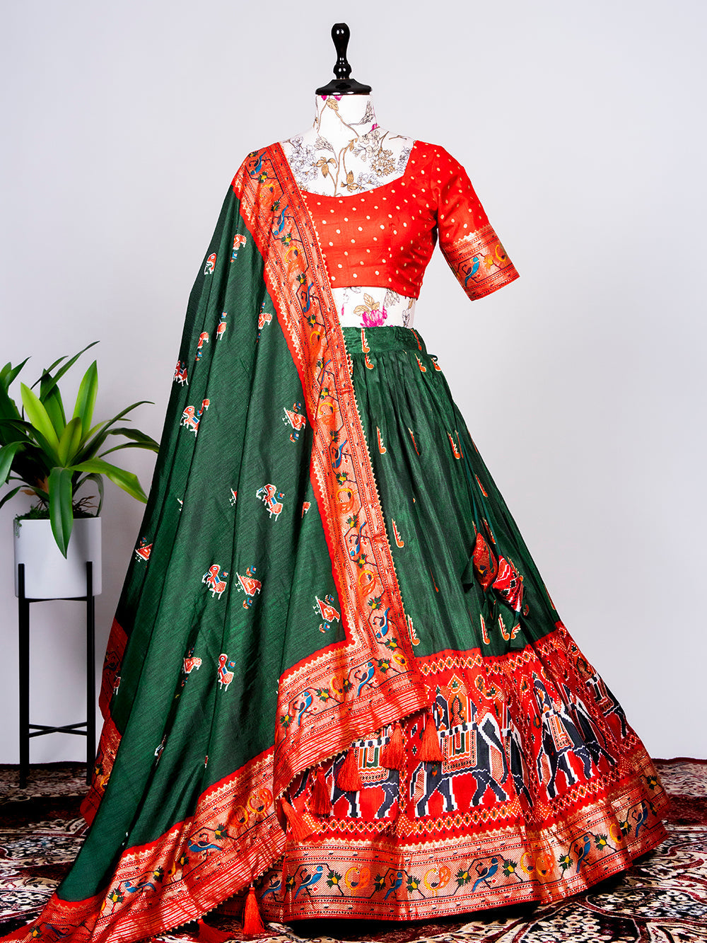 Green Color Haydrabadi Patola Printed Lehenga Choli