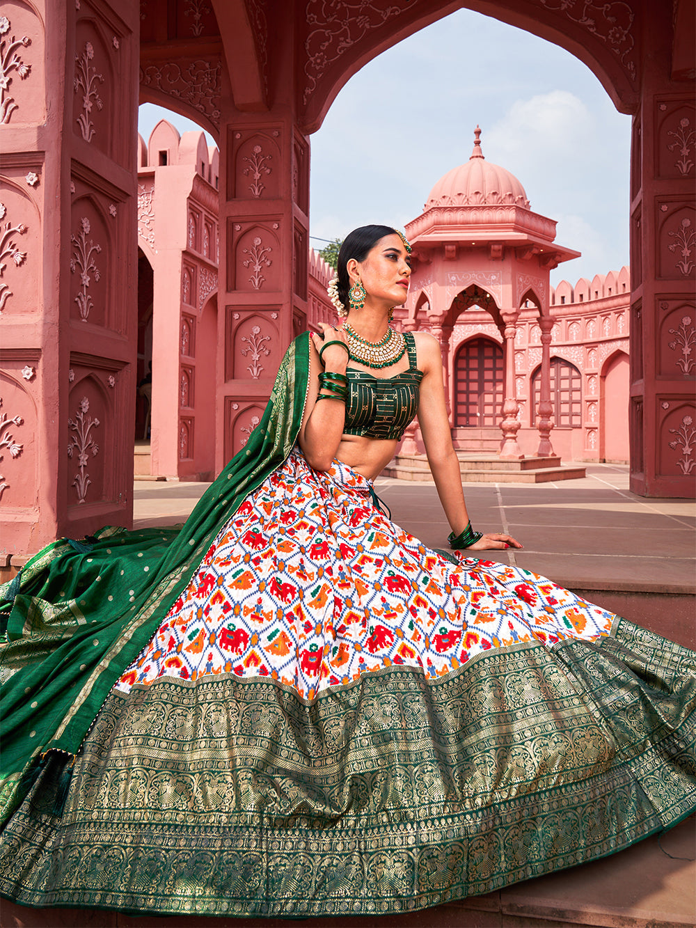 Green Color Patola Printed Dola Silk Lehenga Choli
