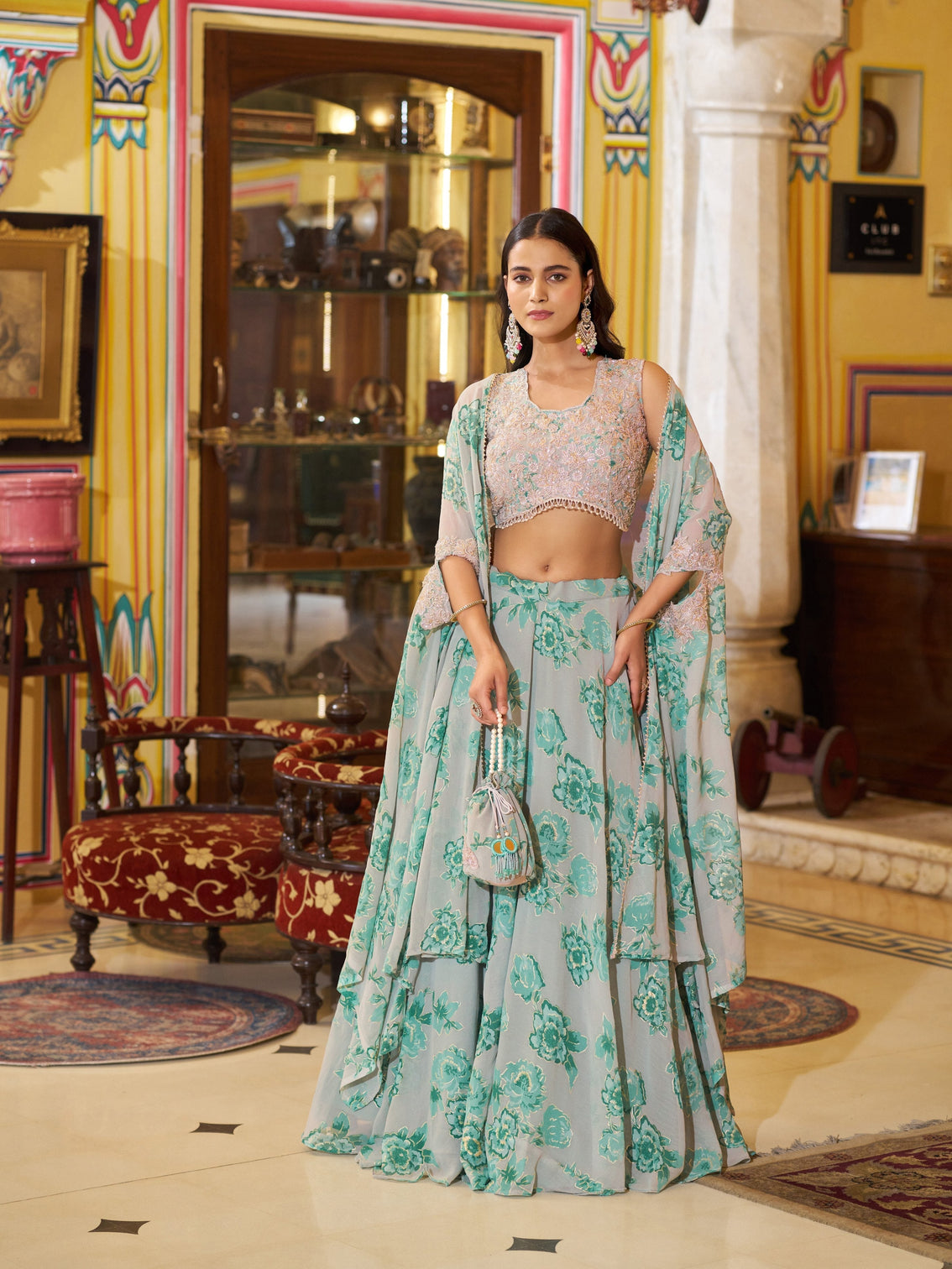 Engagement wear beads work lehenga choli