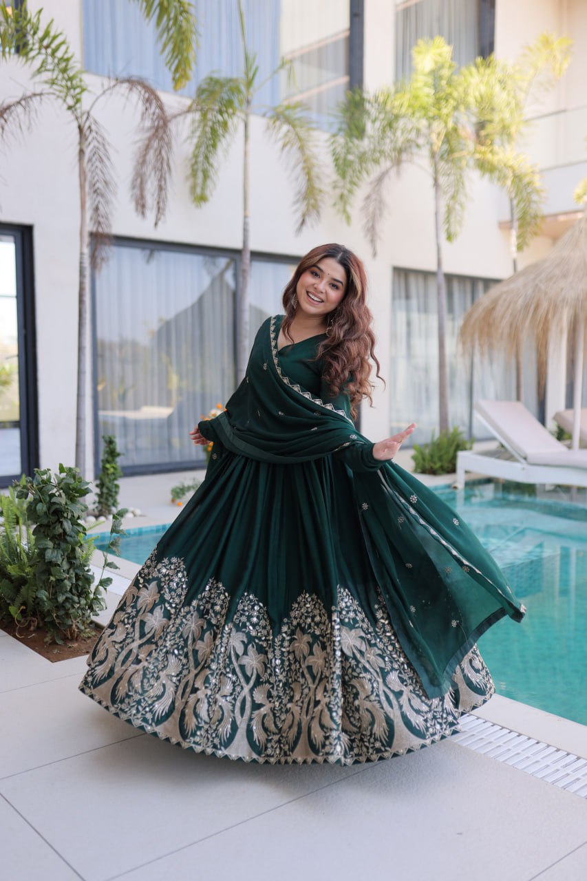 Green Crush Embroidered Anarkali Gown