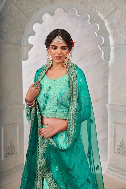 Emerald Green Designer Shibori Crepe Lehenga Choli Set