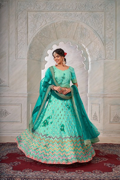 Emerald Green Designer Shibori Crepe Lehenga Choli Set