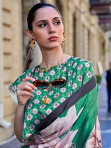Green Digital Print Saree in Satin Silk Blend – Party & Wedding Wear