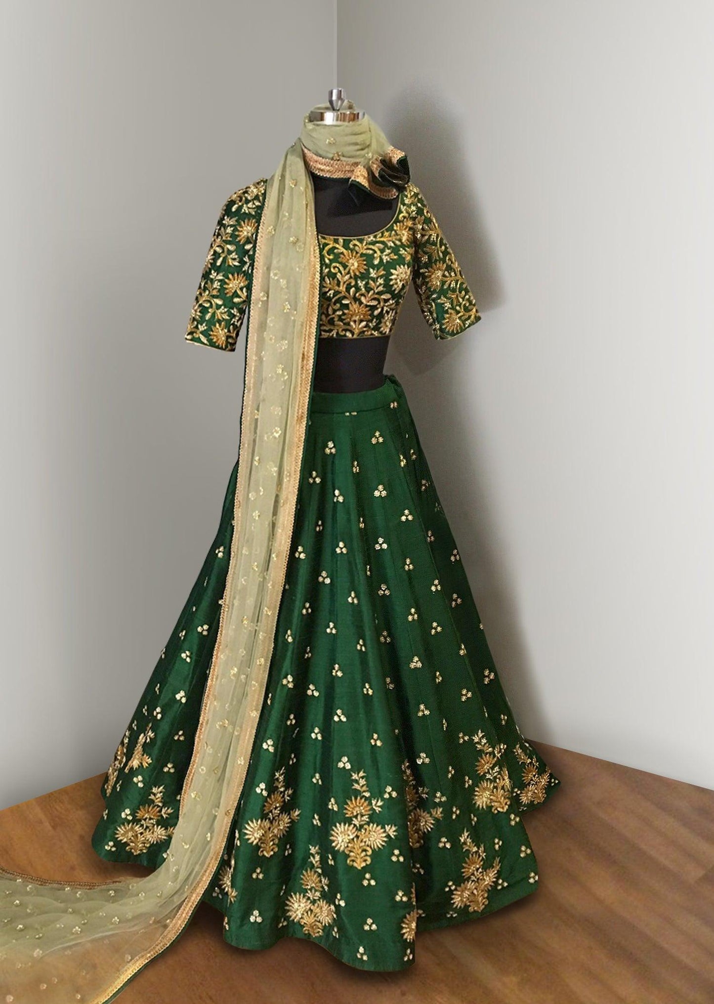 Green Elegance Lehenga Choli With Beige Net Dupatta