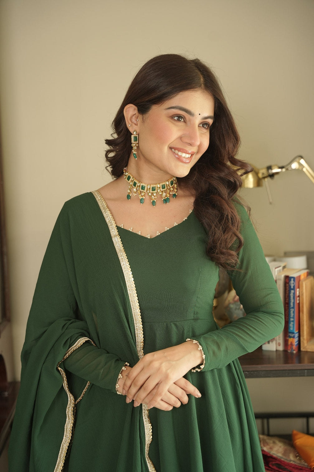 Green Elegant Georgette Printed Suit Set with Tassel Dupatta – Flowy & Chic
