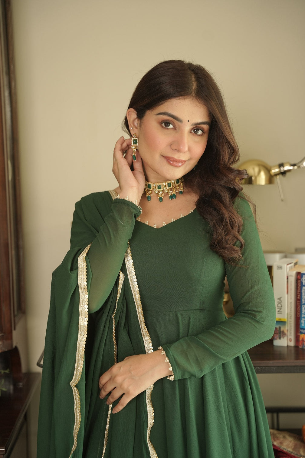 Green Elegant Georgette Printed Suit Set with Tassel Dupatta – Flowy & Chic