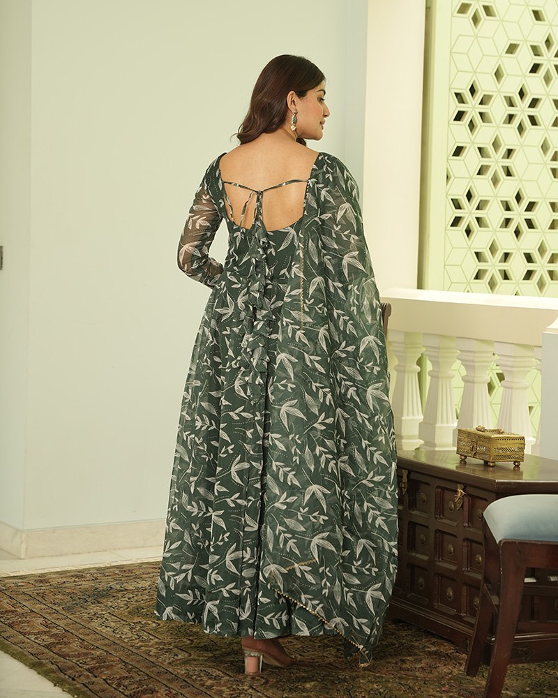Green Elegant Printed Three-Piece Anarkali Suit
