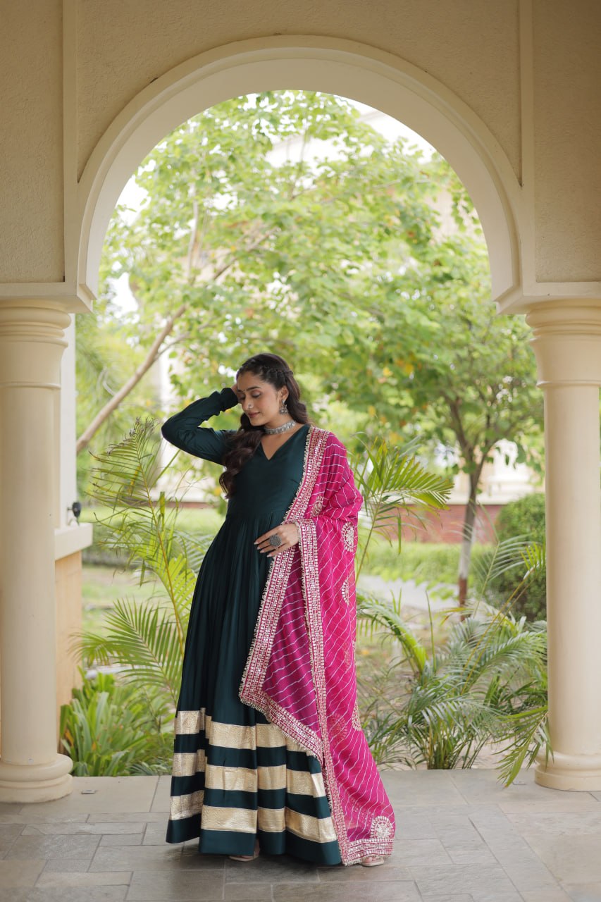 Green Elegant Rayon Gown with Dupatta