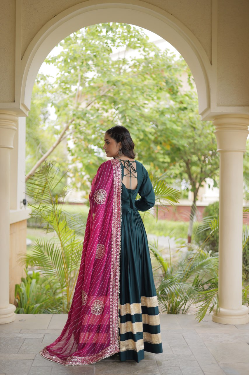 Green Elegant Rayon Gown with Dupatta
