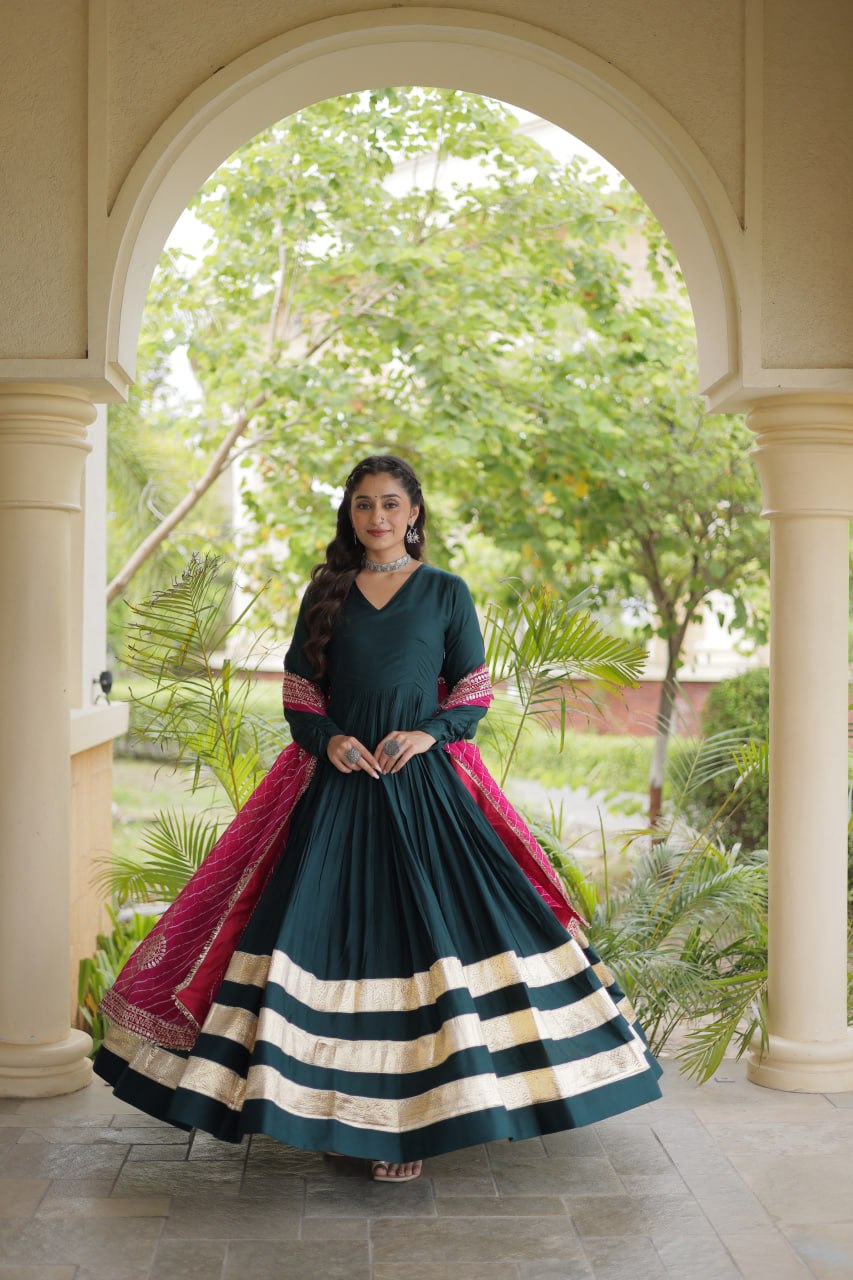 Green Elegant Rayon Gown with Dupatta