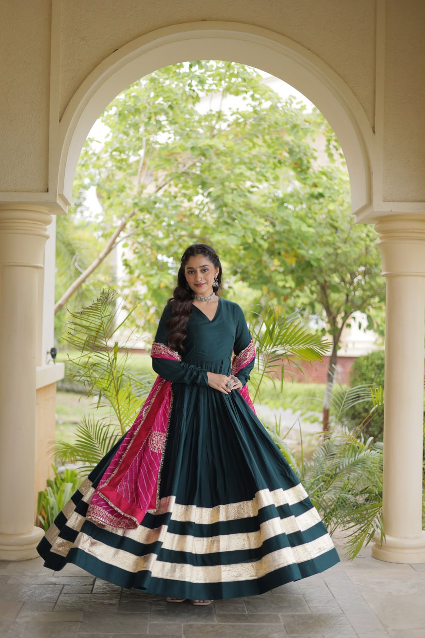 Green Elegant Rayon Gown with Dupatta