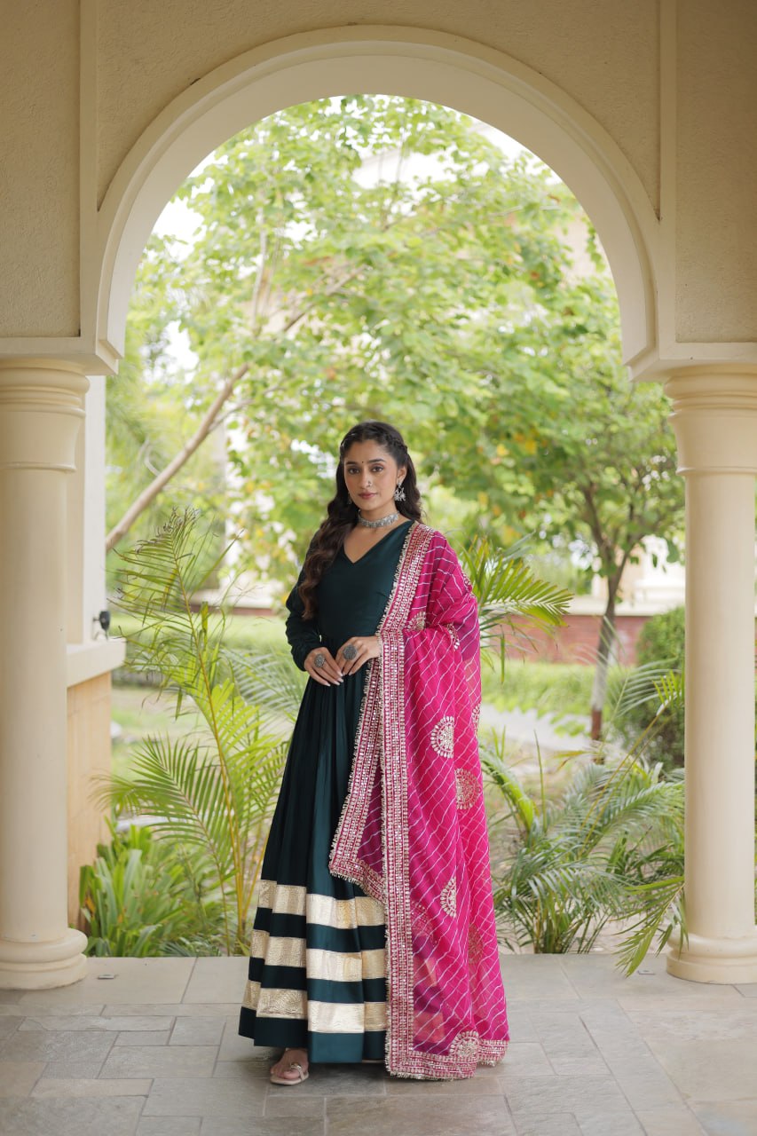 Green Elegant Rayon Gown with Dupatta