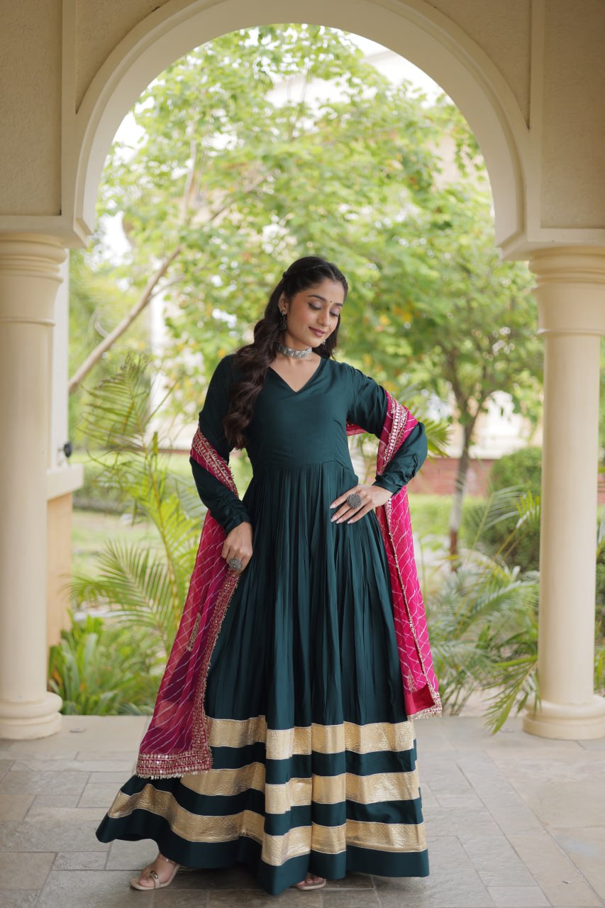 Green Elegant Rayon Gown with Dupatta