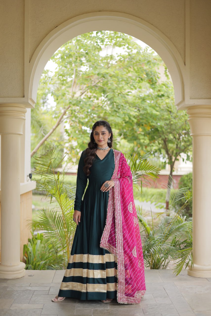 Green Elegant Rayon Gown with Dupatta